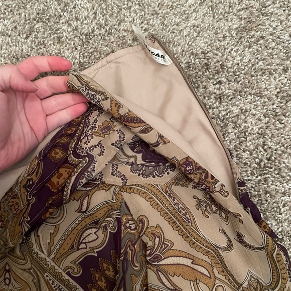 Boho flowy paisley earth tone vintage silk skirt - Picture 2 of 3